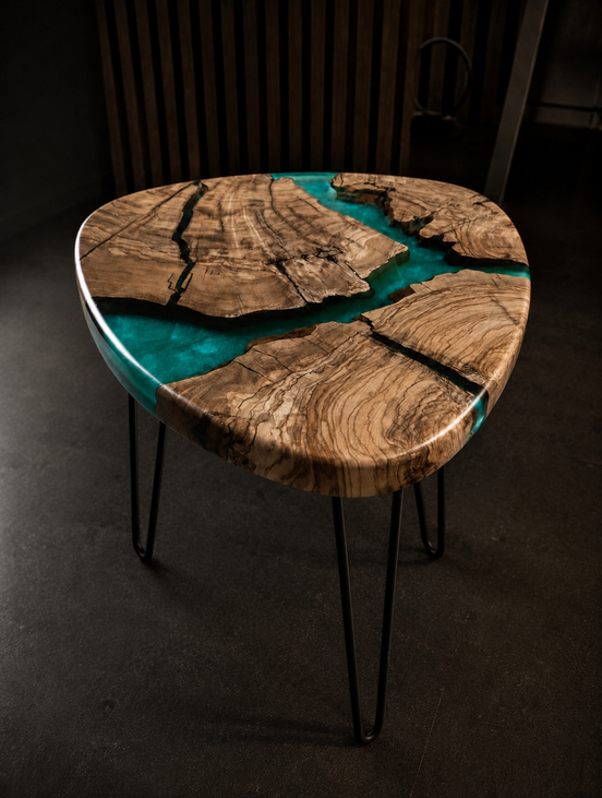 Epoxidharztisch mit Olivenholz