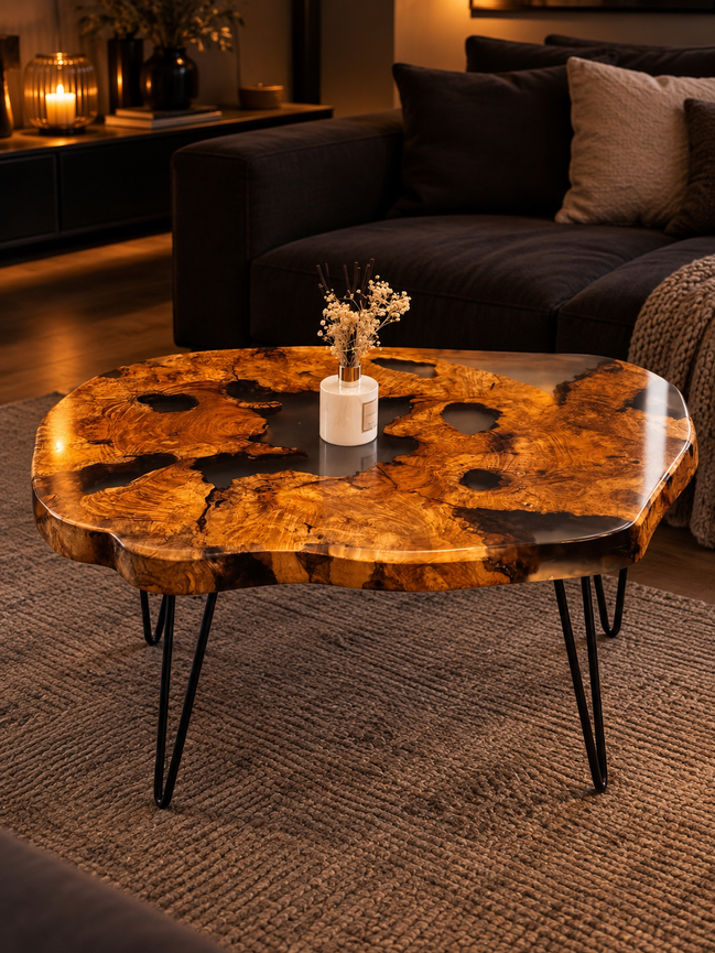 Couchtisch aus Olivenholz & Epoxidharz