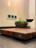 Hirnholzschneidebrett - Schwarznuss und Padouk mit Buchenleisten