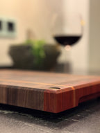 Hirnholzschneidebrett - Schwarznuss und Padouk mit Buchenleisten