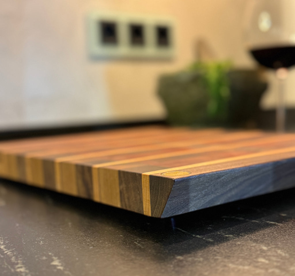 Hirnholz Schneidebrett Buche, Padouk & Schwarznuss