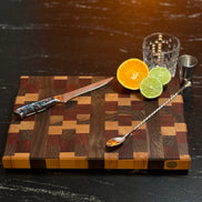 Hirnholzschneidebrett - Padouk, Buche und Schwarznuss