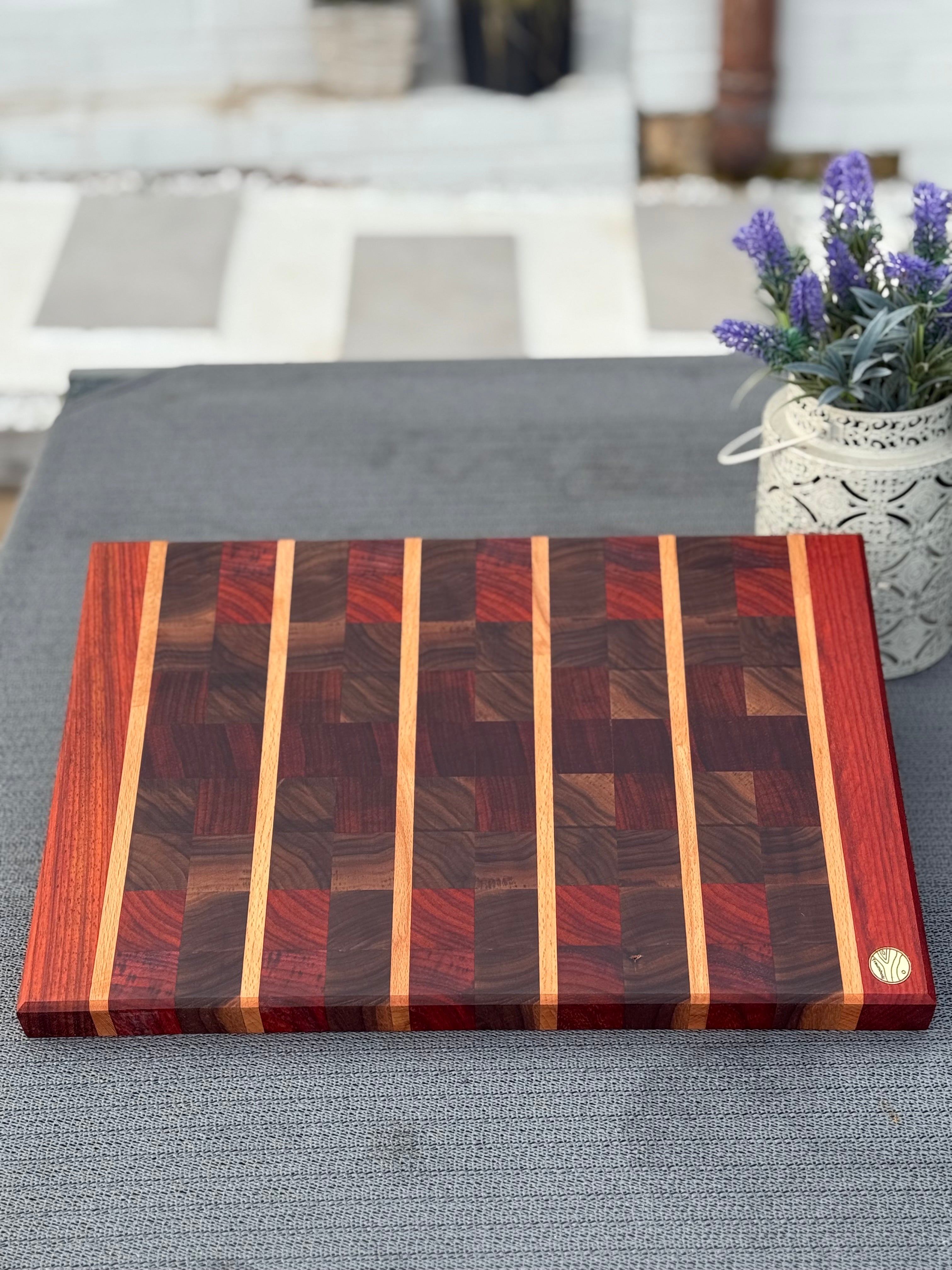 Hirnholz Schneidebrett Buche, Padouk & Schwarznuss