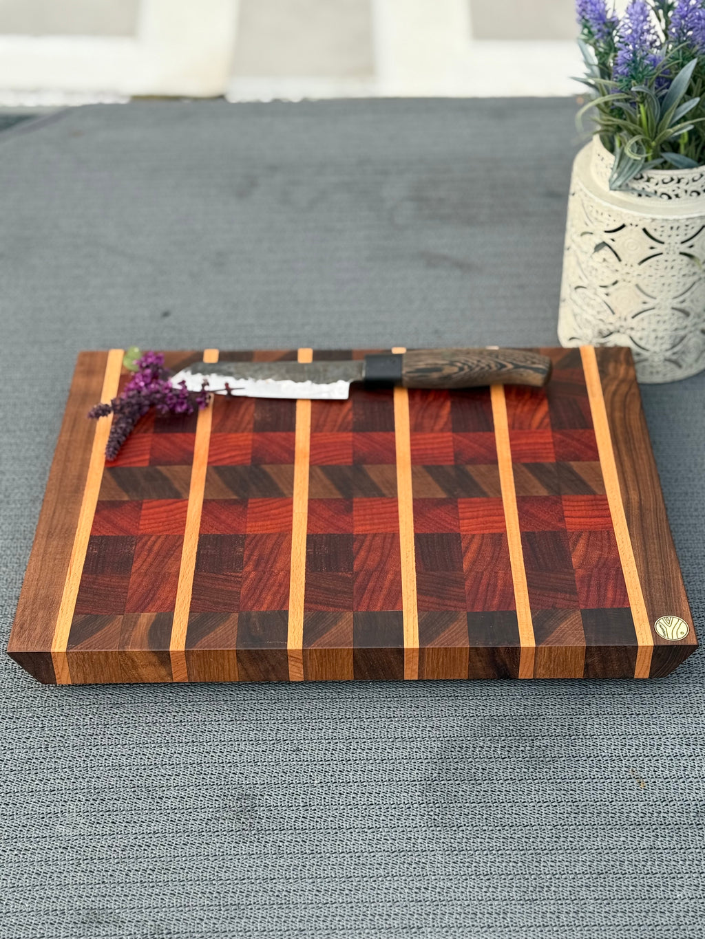 Hirnholz Schneidebrett Buche, Padouk & Schwarznuss