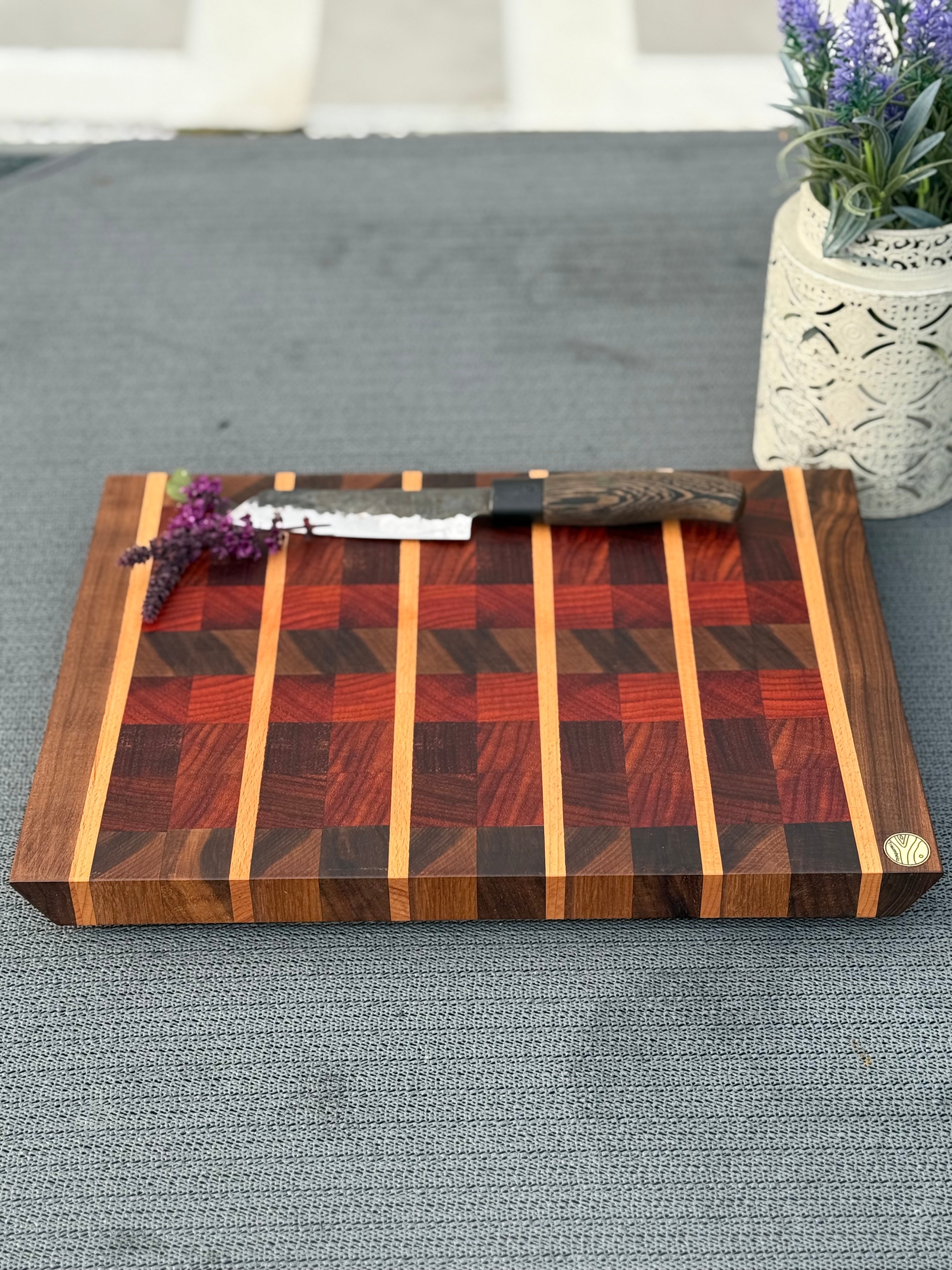 Hirnholz Schneidebrett Buche, Padouk & Schwarznuss