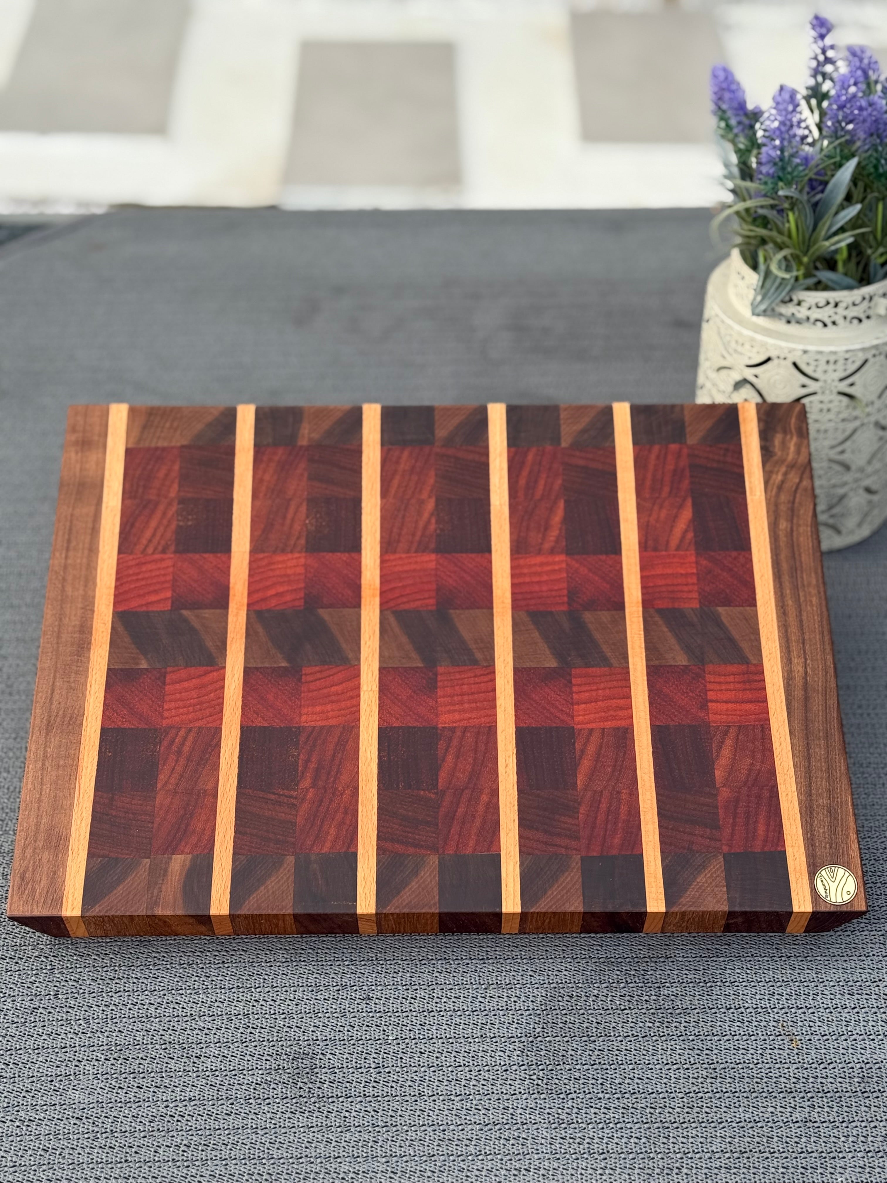 Hirnholz Schneidebrett Buche, Padouk & Schwarznuss