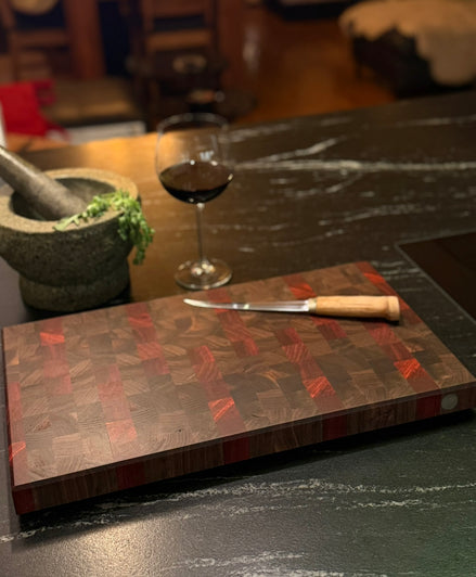 Großes Hirnholzschneidebrett - Padouk und Schwarznuss