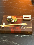 Hirnholzschneidebrett - Schwarznuss und Padouk mit Buchenleisten